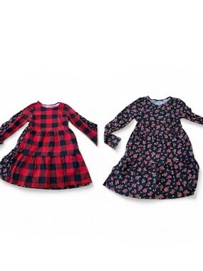 2 Old Navy 14/16 Girls Holiday Dresses Flannel Black/Red Buffalo Plaid Floral